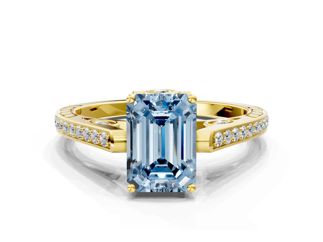 Yellow gold Fancy Blue Emerald  Cut Cathedral Pave Diamond Engagement Ring with Six-Prong Setting_32