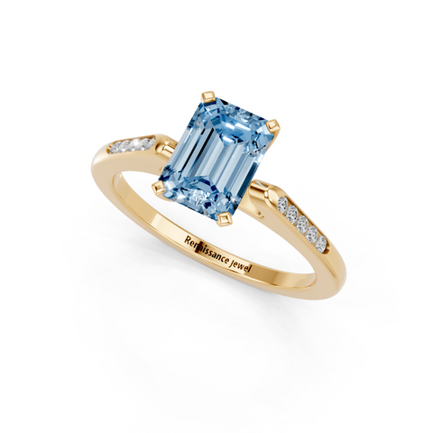 Yellow gold Fancy Blue Emerald  Cut Channel Set Solitaire Engagement Ring with Four-Prong Setting_13
