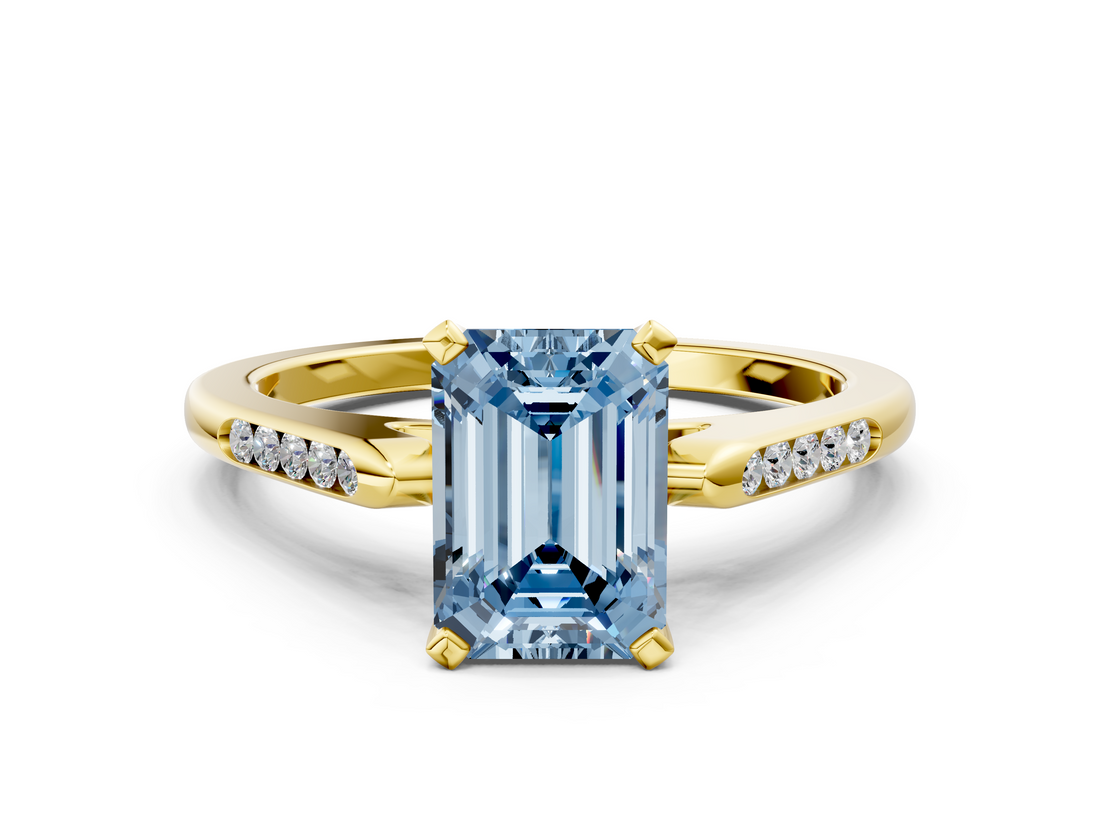 Yellow gold Fancy Blue Emerald  Cut Channel Set Solitaire Engagement Ring with Four-Prong Setting_157