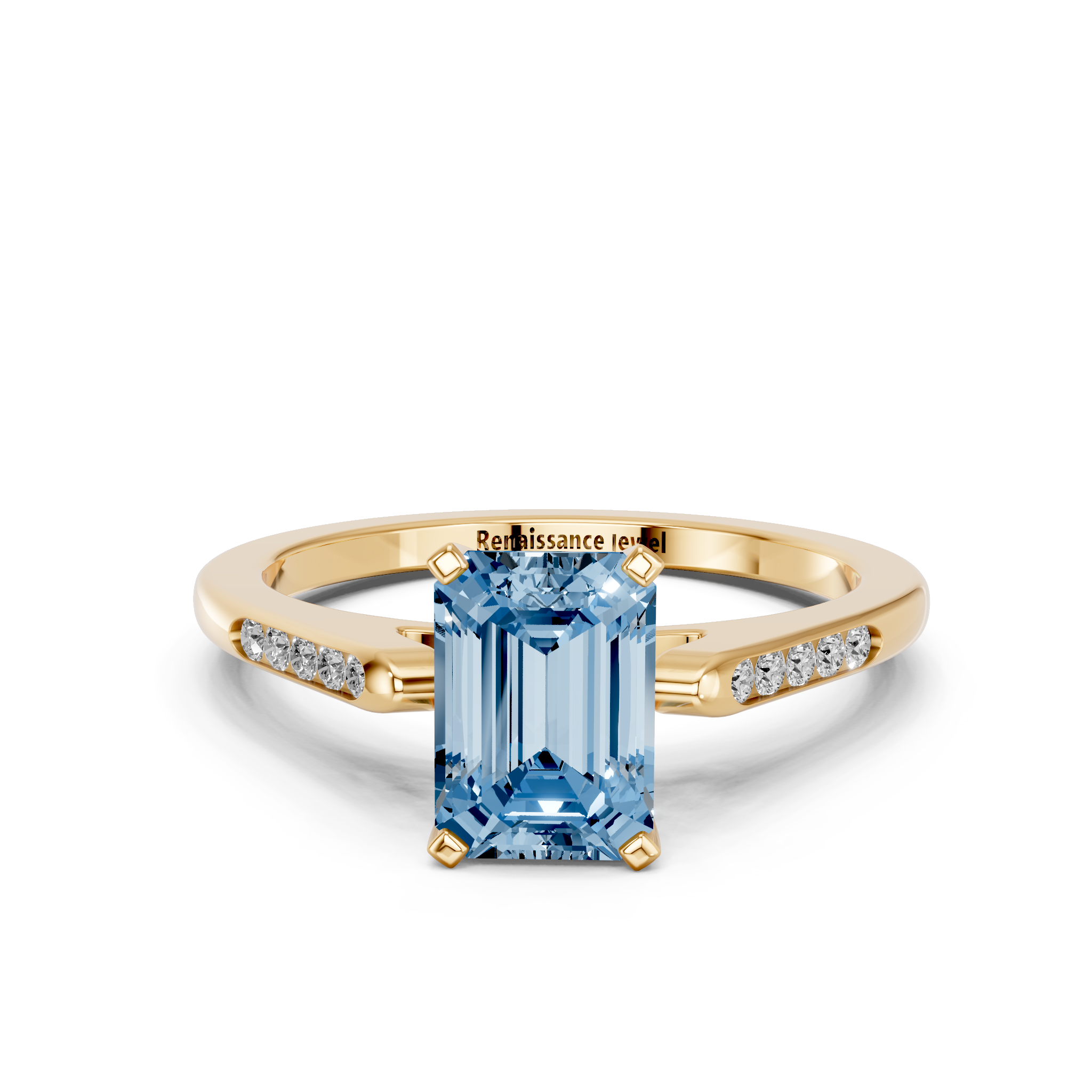 Yellow gold Fancy Blue Emerald  Cut Channel Set Solitaire Engagement Ring with Four-Prong Setting_21