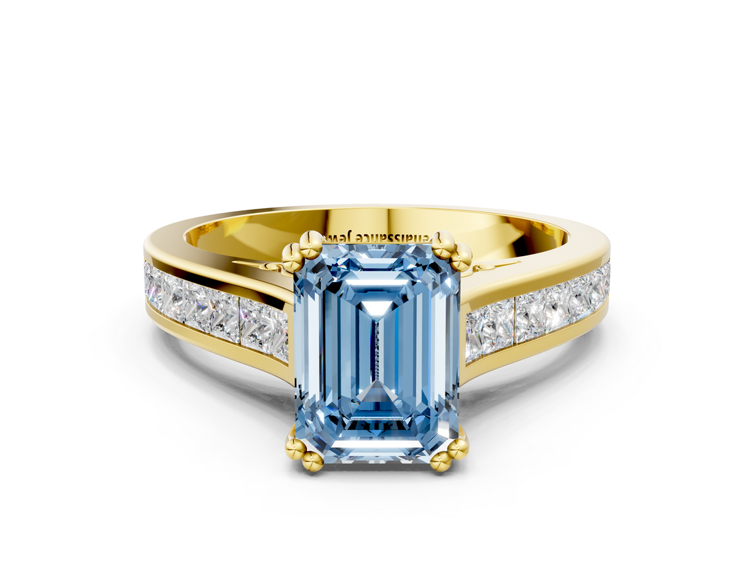 Yellow gold Fancy Blue Emerald  Cut Channel Set Solitaire Engagement Ring with Prong Setting_20