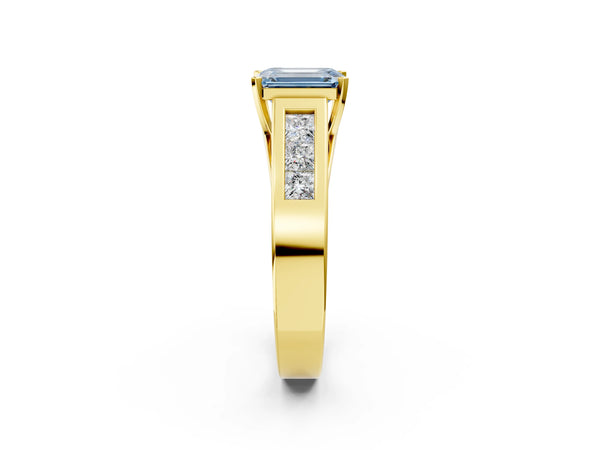 Yellow Gold Emerald Cut Engagement Ring Setting for Fancy Blue Center with Channel-Set Shoulders