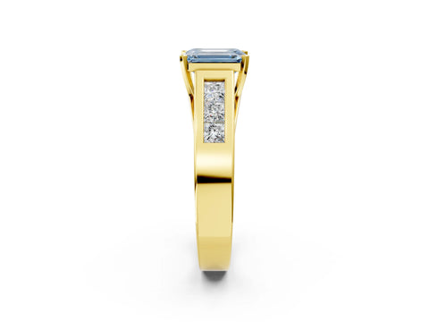 Yellow gold Fancy Blue Emerald Cut Cut Channel Set Solitaire Ring with Four-Prong Setting_2