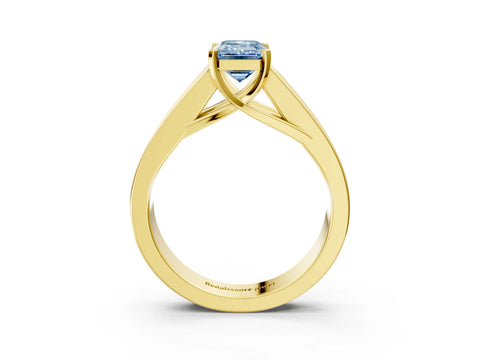 Yellow gold Fancy Blue Emerald Cut Cut Channel Set Solitaire Ring with Four-Prong Setting_3