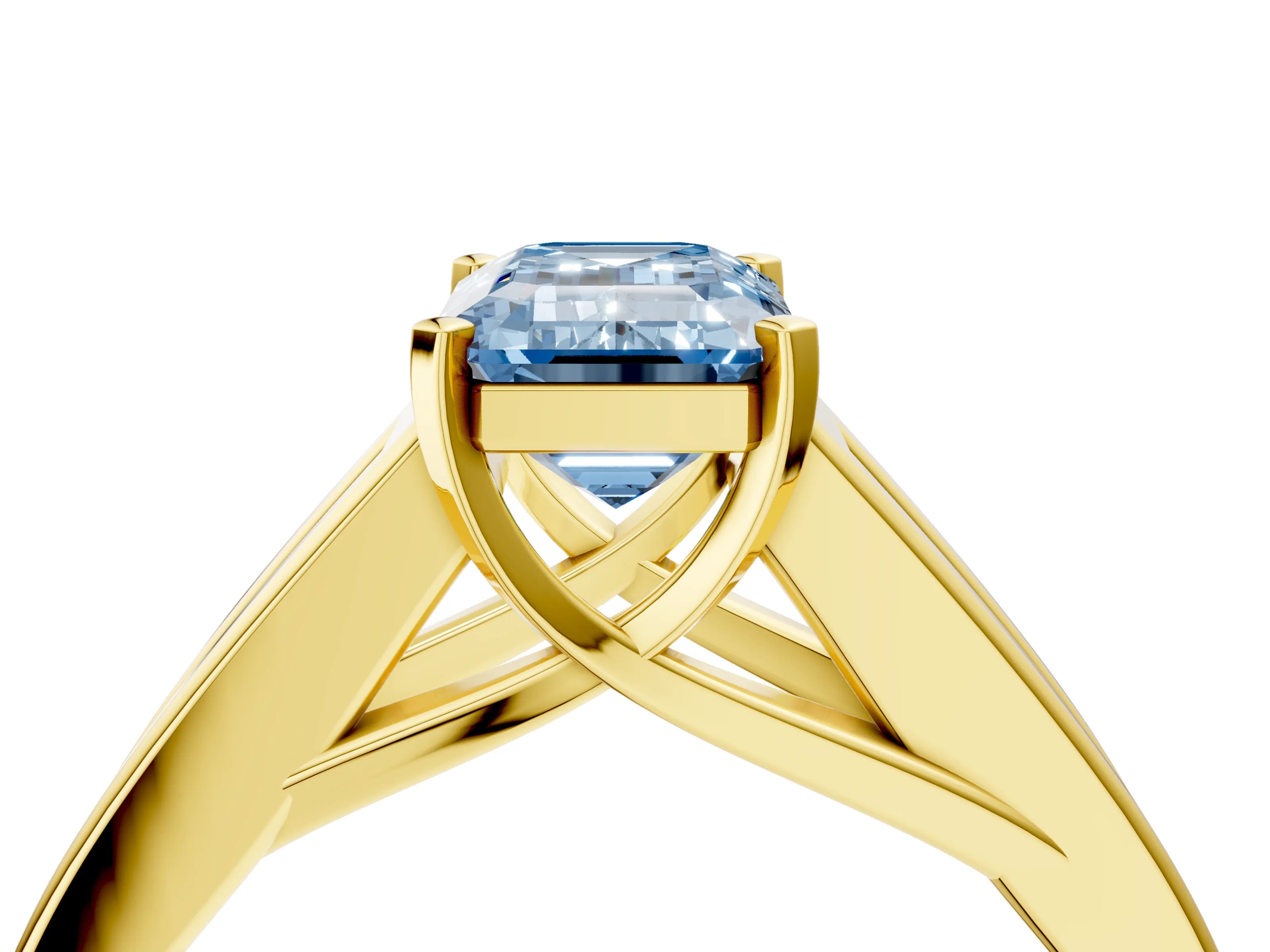 Yellow gold Fancy Blue Emerald Cut Cut Channel Set Solitaire Ring with Four-Prong Setting_4