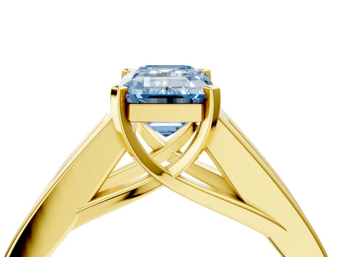 Yellow gold Fancy Blue Emerald Cut Cut Channel Set Solitaire Ring with Four-Prong Setting_4