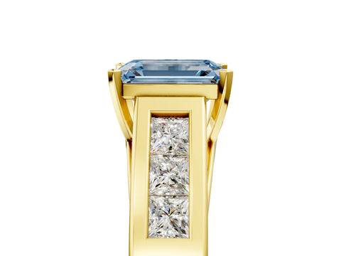 Yellow gold Fancy Blue Emerald Cut Cut Channel Set Solitaire Ring with Four-Prong Setting_5