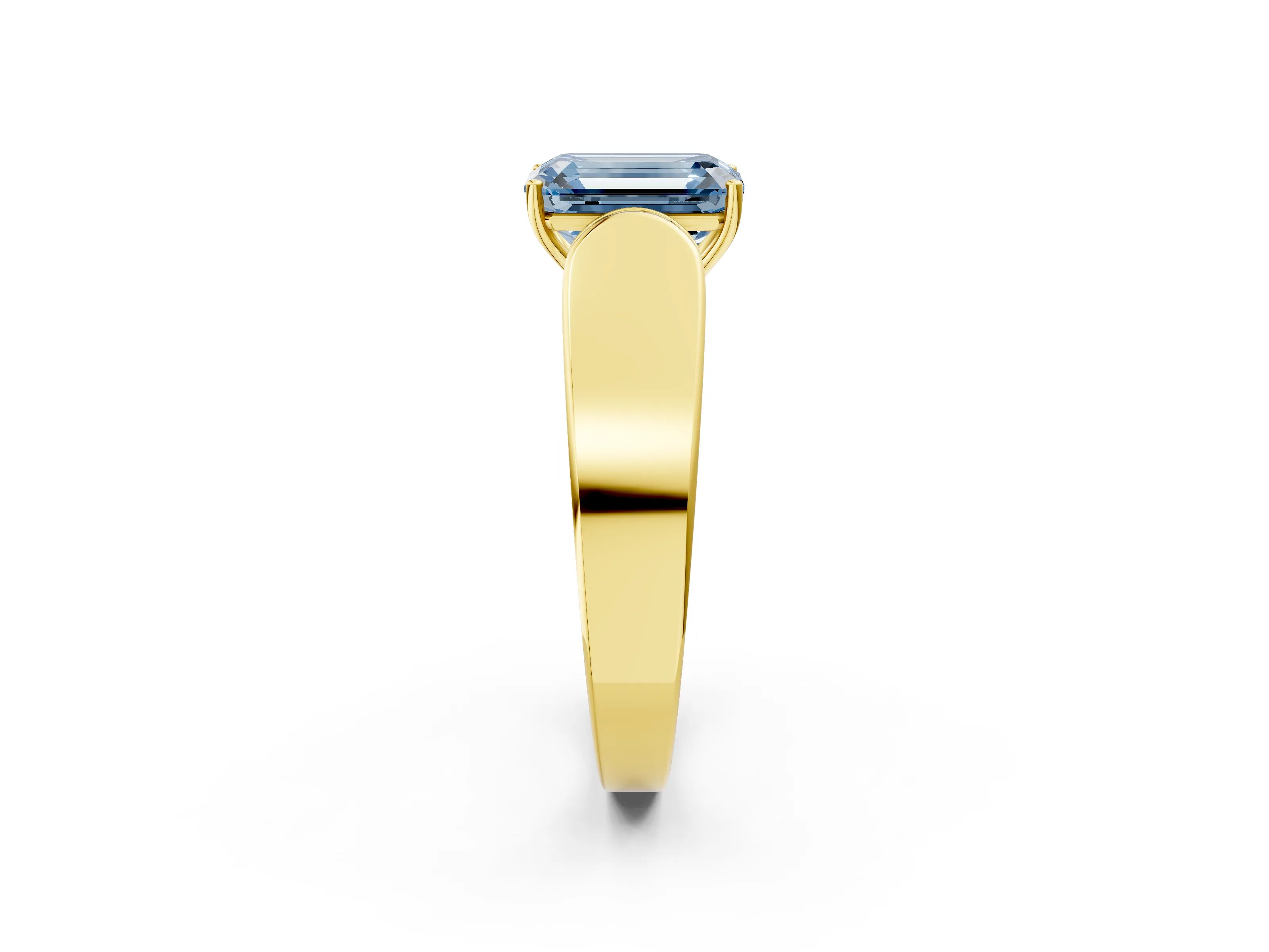 Yellow gold Fancy Blue Emerald Cut Cut Diamond Channel Set Solitaire Ring with Four-Prong Setting_2