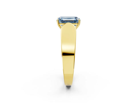 Yellow gold Fancy Blue Emerald Cut Cut Diamond Channel Set Solitaire Ring with Four-Prong Setting_2