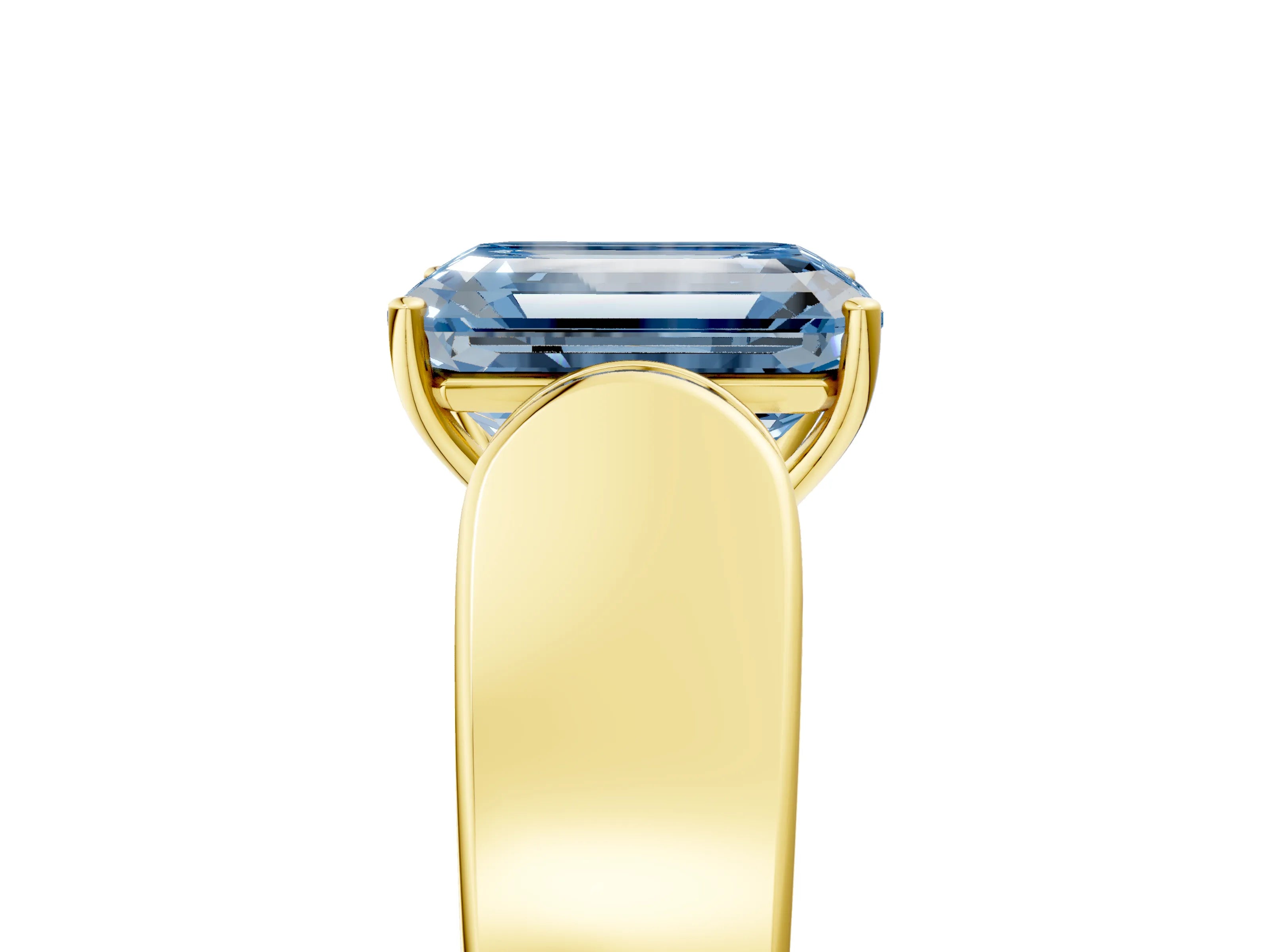 Yellow gold Fancy Blue Emerald Cut Cut Diamond Channel Set Solitaire Ring with Four-Prong Setting_5