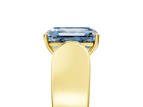 Yellow gold Fancy Blue Emerald Cut Cut Diamond Channel Set Solitaire Ring with Four-Prong Setting_5