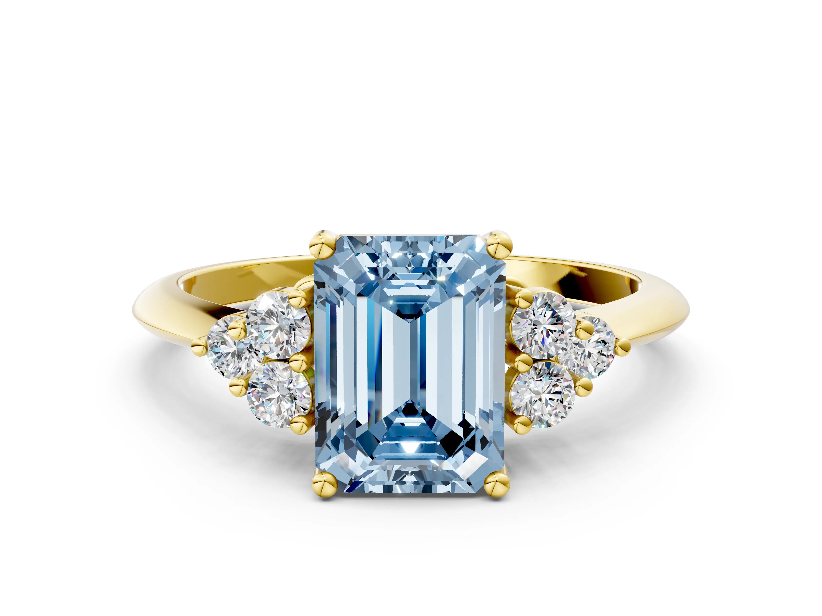 Yellow gold Fancy Blue Emerald Cut Cut Diamond Cluster Ring with Solitaire Band and Four-Prong Setting_12