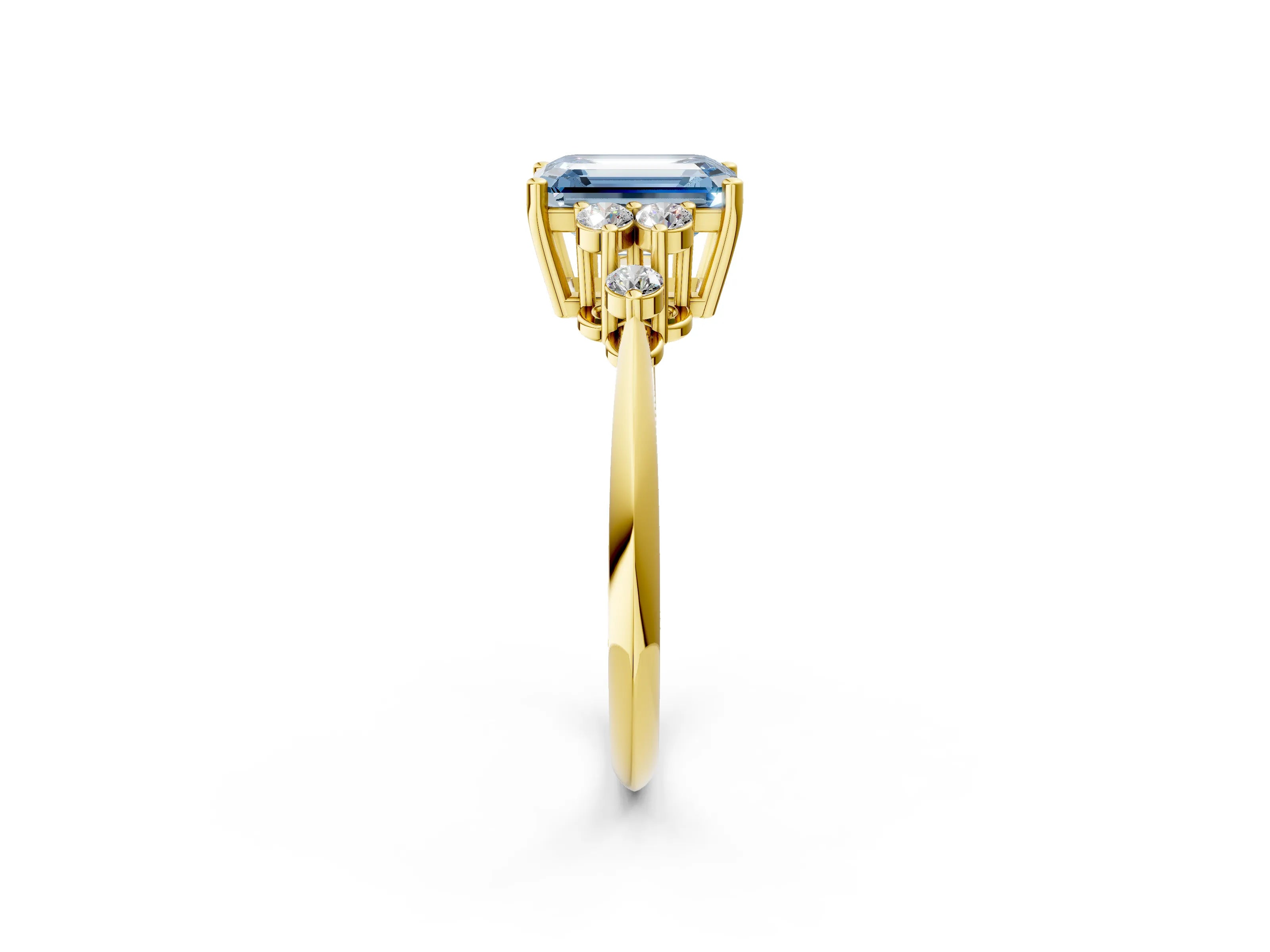 Yellow gold Fancy Blue Emerald Cut Cut Diamond Cluster Ring with Solitaire Band and Four-Prong Setting_14