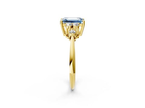Yellow gold Fancy Blue Emerald Cut Cut Diamond Cluster Ring with Solitaire Band and Four-Prong Setting_14