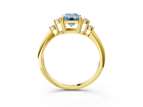 Yellow gold Fancy Blue Emerald Cut Cut Diamond Cluster Ring with Solitaire Band and Four-Prong Setting_15