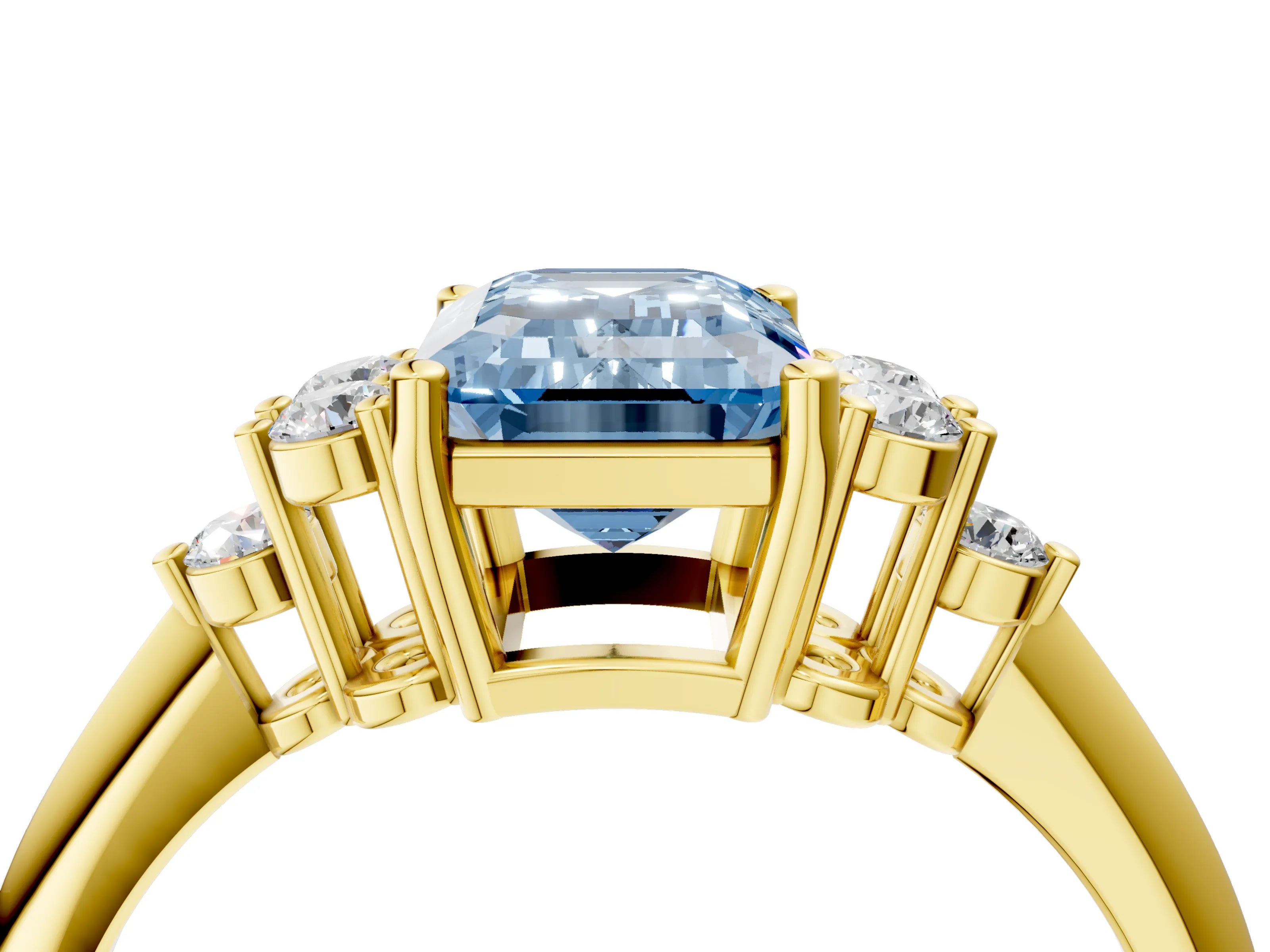 Yellow gold Fancy Blue Emerald Cut Cut Diamond Cluster Ring with Solitaire Band and Four-Prong Setting_16