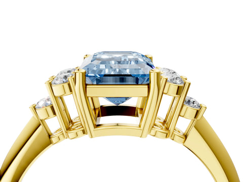 Yellow gold Fancy Blue Emerald Cut Cut Diamond Cluster Ring with Solitaire Band and Four-Prong Setting_16