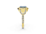 Yellow gold Fancy Blue Emerald Cut Cut Diamond Halo Engagement Ring with Open Split Pavé Band_2