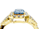 Yellow gold Fancy Blue Emerald Cut Cut Diamond Halo Engagement Ring with Open Split Pavé Band_4
