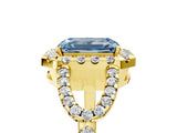 Yellow gold Fancy Blue Emerald Cut Cut Diamond Halo Engagement Ring with Open Split Pavé Band_5