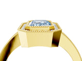 Yellow gold Fancy Blue Emerald Cut-Cut Diamond Halo Engagement Ring with Pave Band and Prong Setting_4