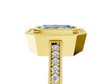 Yellow gold Fancy Blue Emerald Cut-Cut Diamond Halo Engagement Ring with Pave Band and Prong Setting_5