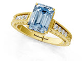 Yellow gold Fancy Blue Emerald Cut Cut Diamond Milgrain Pave Band Four-Prong Setting Ring_4