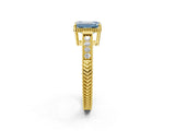 Yellow gold Fancy Blue Emerald Cut Cut Diamond Milgrain Pave Band Four-Prong Setting Ring_5