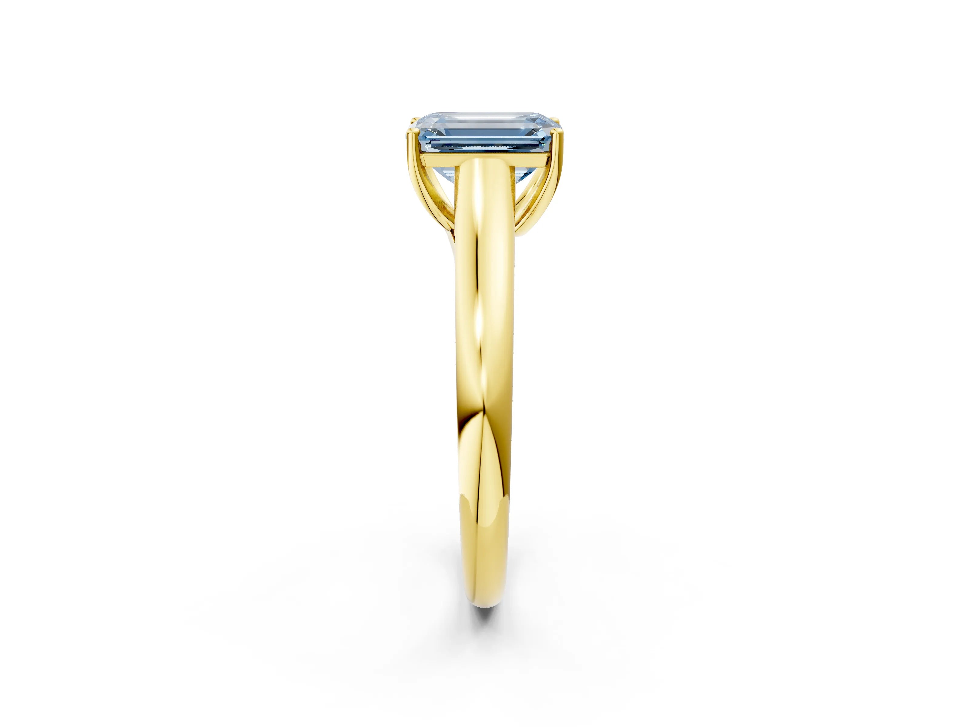 Yellow gold Fancy Blue Emerald Cut Cut Diamond Solitaire Engagement Ring with Tapered Plain Band and Four-Prong Setting_2