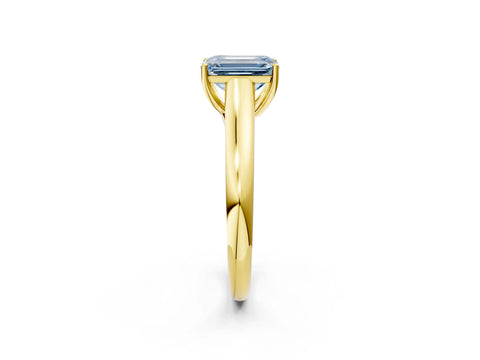 Yellow gold Fancy Blue Emerald Cut Cut Diamond Solitaire Engagement Ring with Tapered Plain Band and Four-Prong Setting_2