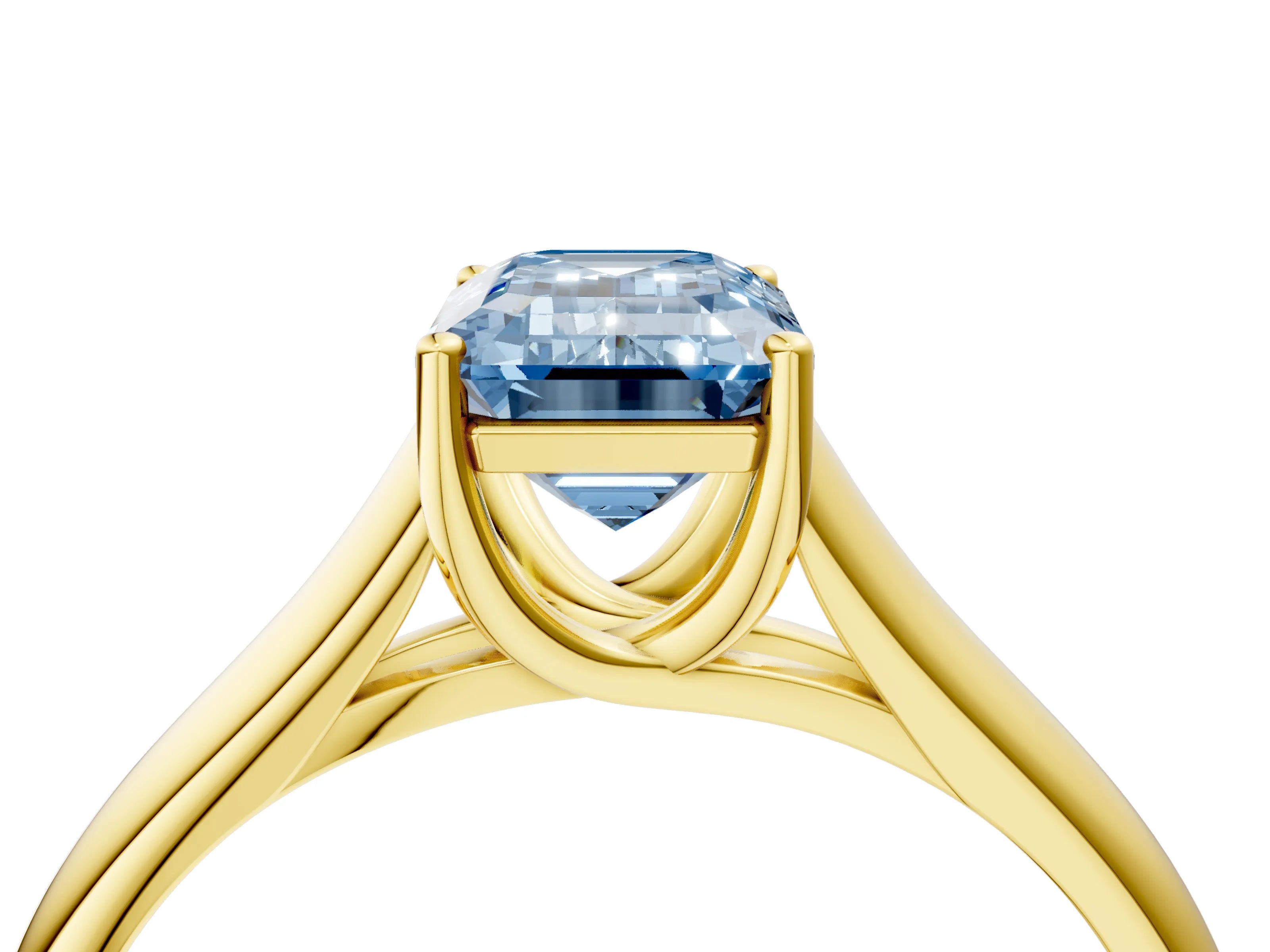 Yellow gold Fancy Blue Emerald Cut Cut Diamond Solitaire Engagement Ring with Tapered Plain Band and Four-Prong Setting_4