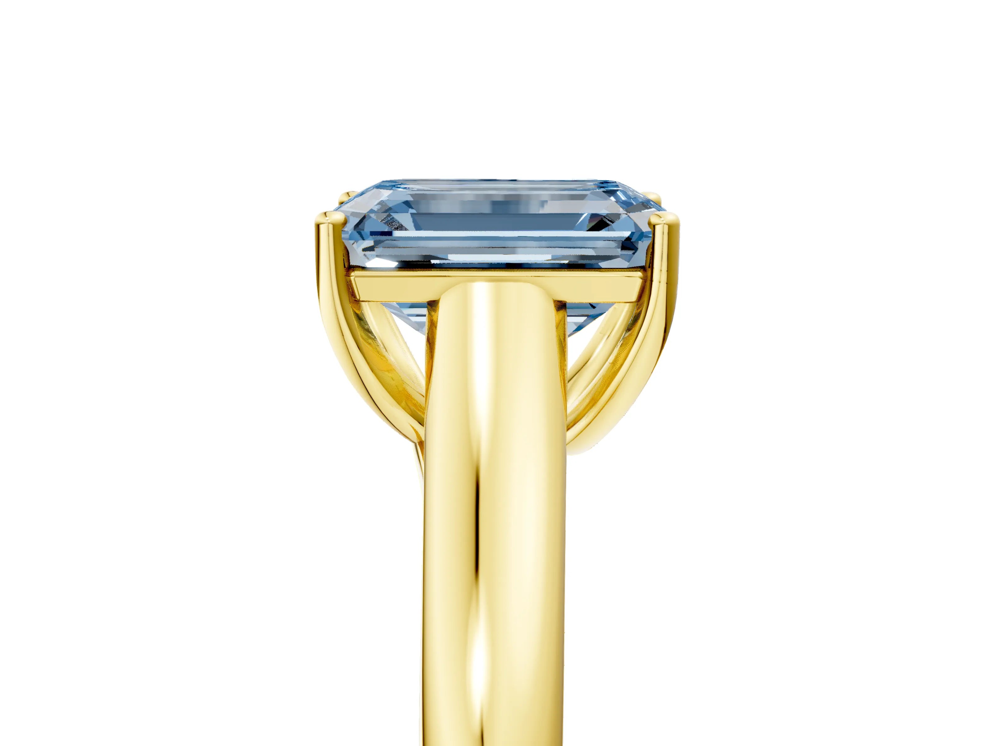 Yellow gold Fancy Blue Emerald Cut Cut Diamond Solitaire Engagement Ring with Tapered Plain Band and Four-Prong Setting_5