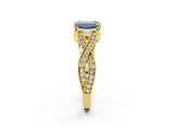 Yellow gold Fancy Blue Emerald Cut Cut Diamond Twisted Band with Milgrain Pave Setting and Four-Prong Setting_2