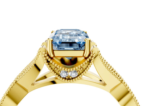 Yellow gold Fancy Blue Emerald Cut Cut Diamond Twisted Band with Milgrain Pave Setting and Four-Prong Setting_4