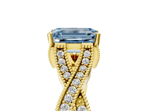 Yellow gold Fancy Blue Emerald Cut Cut Diamond Twisted Band with Milgrain Pave Setting and Four-Prong Setting_5