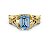 Yellow gold Fancy Blue Emerald Cut Cut Diamond Twisted Band with Milgrain Pave Setting and Four-Prong Setting