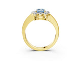 Yellow gold Fancy Blue Emerald Cut Cut Halo Diamond Pavé Engagement Ring with Milgrain Detailing_3