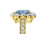 Yellow gold Fancy Blue Emerald Cut Cut Halo Diamond Pavé Engagement Ring with Milgrain Detailing_5