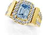 Yellow gold Fancy Blue Emerald Cut Cut Halo Split Shank Prong Set Ring_1