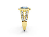 Yellow gold Fancy Blue Emerald Cut Cut Halo Split Shank Prong Set Ring_2