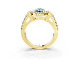 Yellow gold Fancy Blue Emerald Cut Cut Halo Split Shank Prong Set Ring_3