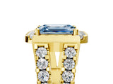 Yellow gold Fancy Blue Emerald Cut Cut Halo Split Shank Prong Set Ring_5
