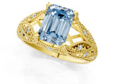 Yellow gold Fancy Blue Emerald Cut Cut Milgrain Pave Diamond Engagement Ring with Four-Prong Setting_16