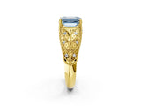 Yellow gold Fancy Blue Emerald Cut Cut Milgrain Pave Diamond Engagement Ring with Four-Prong Setting_17