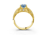 Yellow gold Fancy Blue Emerald Cut Cut Milgrain Pave Diamond Engagement Ring with Four-Prong Setting_18