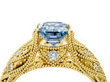 Yellow gold Fancy Blue Emerald Cut Cut Milgrain Pave Diamond Engagement Ring with Four-Prong Setting_19