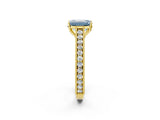 Yellow gold Fancy Blue Emerald Cut Cut Pave Band Milgrain Solitaire Ring_2