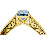 Yellow gold Fancy Blue Emerald Cut Cut Pave Band Milgrain Solitaire Ring_4