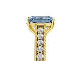 Yellow gold Fancy Blue Emerald Cut Cut Pave Band Milgrain Solitaire Ring_5