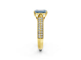 Yellow gold Fancy Blue Emerald Cut Cut Pave Split Shank Engagement Ring with Four-Prong Setting_2
